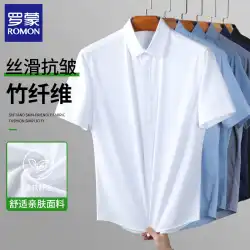 Romon 夏半袖シャツメンズアイスシルク薄い竹繊維白シャツプロフェッショナルフォーマルビジネス半袖シャツ