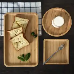 竹木製トレイ長方形日本インケーキピザプレートラウンドプレート北欧家庭用ティーカップ食器