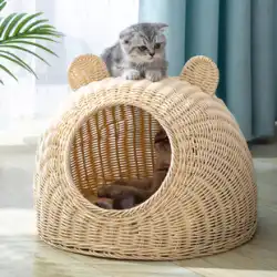 籐猫の巣四季ユニバーサル半密閉型猫ペットの巣大きな猫の寝具手織り夏涼しい巣