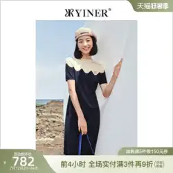YINER YINERショッピングモールと同じスタイルの女性の夏の新しいスプライシング半袖薄いセクション波状レースニットドレス