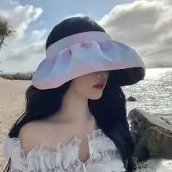 日本の日焼け止め帽子女性の夏大きなひさし黒接着剤日よけ帽子グラデーションカラー空のトップシェル日よけ帽子 UV 保護