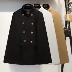 黒マントコート女性 2022 秋と冬の新しい英国スタイルのレトロな小さな気質ショールウールコート