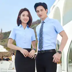 作業服男性と女性の同じスタイルのシャツプロフェッショナルドレス半袖白シャツスーツ販売ツーリングカスタム刺繍ロゴ