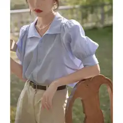 夏のフランスの気質パフスリーブシフォンシャツ女性レトロ半袖シャツデザインセンスニッチシックトップ薄い