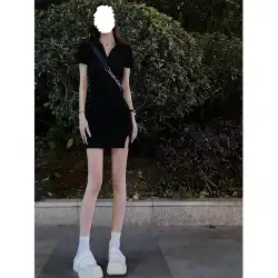 黒の v ネックのポロガールバッグヒップドレス女性アメリカンホットガールスリム新しいショートスカートスーツ