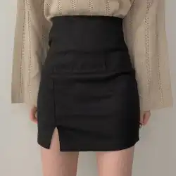 黒の不規則なバッグヒップスカートスカート女性の春と夏の新しいハイウエストタイトスリットセクシーなプロフェッショナルワンステップスカート