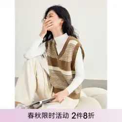 Mohan Yimei レトロストライプ v ネックベストベスト 2023 秋の新デザインレイヤードセーター女性