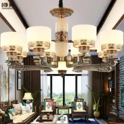 新しい中国風のシャンデリアフル銅翡翠リビングルームダイニングルーム寝室中国風のモダンな二重建物ヴィラホールメインランプ
