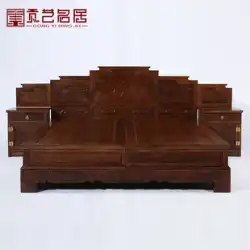 マホガニー家具フルチキンウィング木製寝室ダブルベッド 1.8 メートル中国風のマスターベッドルーム無垢材ベッド大きな結婚式のベッド高と低ベッド