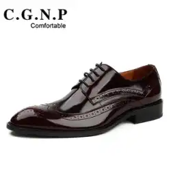 ブローグ紳士靴英国彫刻革ビジネススーツメンズ革靴レースアップ通気性シングルシューズとんがり靴流行