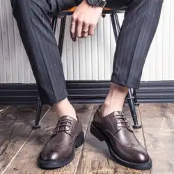 夏の革靴メンズブロック英国韓国語バージョンカジュアルビジネスドレス紳士靴インナー強化スーツ結婚式新郎靴