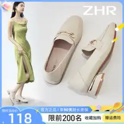 ZHR 女性の靴 2023 新しい浅い口シングルシューズ女性のチャンキーヒール英国スタイルの革靴メアリージェーン夏のローファー女性モデル