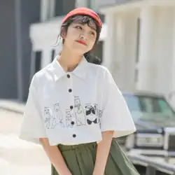 白い半袖シャツ女性の夏小さなルーズカジュアルスリム日本のレトロ学生コットントップポロシャツ