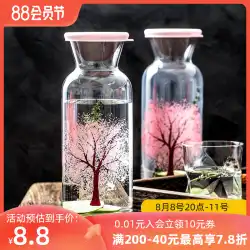 和風桜色が変わるガラスコールドケトル家庭用高温耐性白湯沸かしボトルセットカップジュースコールドケトル