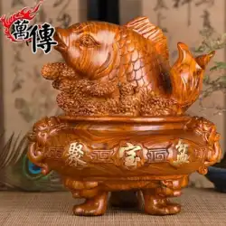 万川木彫りの宝庫装飾品マホガニーの魚毎年魚鯉がある無垢材の彫刻工芸品オープニングギフト