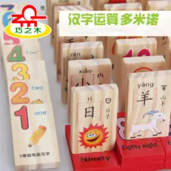 リテラシービルディングブロック子供のおもちゃパズル早期教育漢字ドミノ木製両面ドミノデジタルおもちゃ