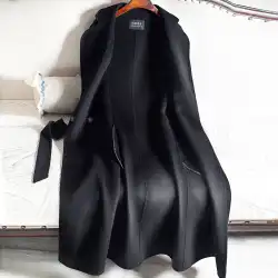 黒の両面カシミヤコートの女性のミドル丈膝上 2023 新しい気質スリム高級ウールコート秋冬