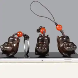 黒白檀かわいい飛行インゴット豚手作り車のキーチェーンペンダント干支携帯電話チェーン男性と女性のバッグの装飾品