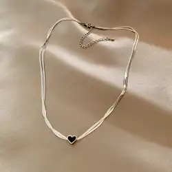 二層ブラックラブネックレス女性ニッチデザイン絶妙なトレンディな鎖骨チェーンライト高級ハイエンドネックレスアクセサリー