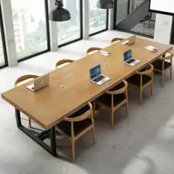 ラージアメリカンロフト無垢材会議テーブルシンプルデスクロングテーブルワークベンチトレーニングネゴシエーションテーブルとチェアの組み合わせ