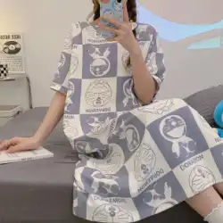 寝間着女性の夏韓国語バージョンの綿スカート春と秋のかわいい学生妊婦ロングセクションホームサービス薄いセクション大きいサイズのパジャマ