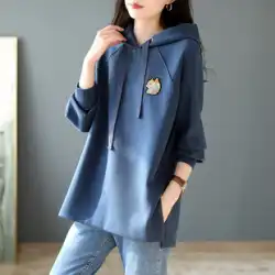 Baoshili ミッドレングスフード付きルーズトップ 2023 オールマッチファッション新秋スリット薄手のセーター婦人服