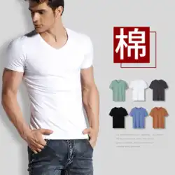 半袖 Tシャツ メンズ V ネック ソリッド カラー ホワイト T シャツ タイトフィット スリムフィット 恋人襟 夏用 ホワイト ボトムシャツ メンズ用