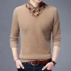 メンズセーター V ネック無地ボトムシャツ秋と冬厚く暖かいトップ若者のファッショントレンドニットセーター