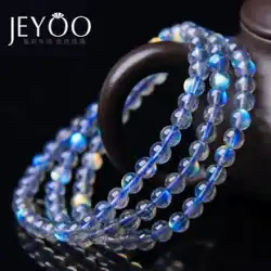 Jeyoo/Jingyou 強い光カラフルなガラス質レインボームーンストーンブレスレット女性ブルーカラームーンライトラブラドライトブレスレット