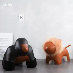 Zuny 動物手作りレザーブックエンドホリデーギフトトナカイ虎象ライオン装飾品椅子とスツール