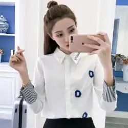 白いシャツの女性の長袖プラスベルベット 2023 春と秋の韓国版ルーズで多用途の小さな新鮮なトップ肥厚ベースシャツ