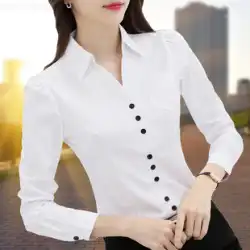 純粋な綿の白シャツの女性のプロの仕事春と秋の長袖 2023 新しいベルベットのファッショナブルなボトム万能トップ