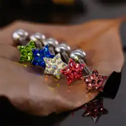 ロックボイル五芒星チタン鋼舌爪超薄型ダイヤモンドで覆われたゴムコーティングされた快適な舌リングホットガールはダイヤモンドピアスジュエリーから落ちません