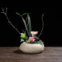 Jianshan 中国風フラワーアレンジメントセラミック模造石禅盆栽フラワーポットフラワープレートリビングルームフラワーアレンジメント花器具装飾